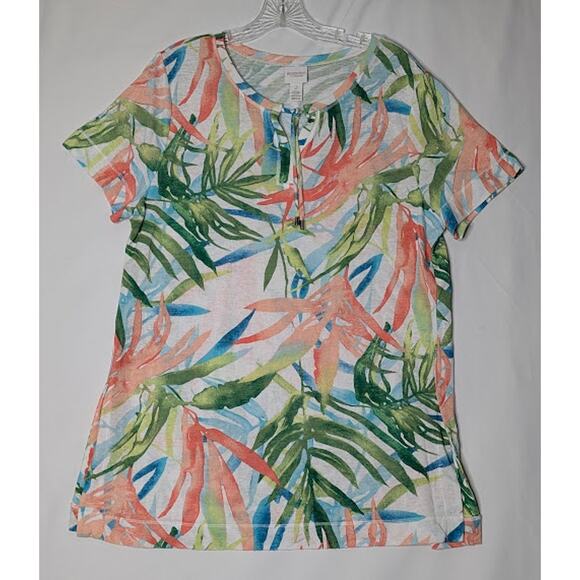 WEEKENDS BY CHICO'S- Womens Tunic Top 2 US Medium Beach Tropical Print Vacation - Picture 1 of 7